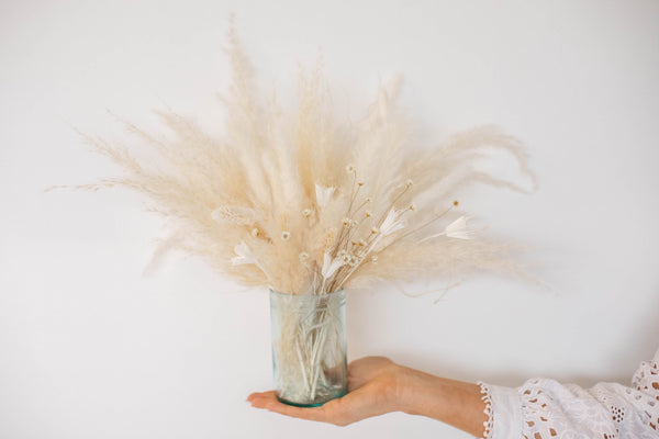 Pampas grass styled in glass cut recycled vase